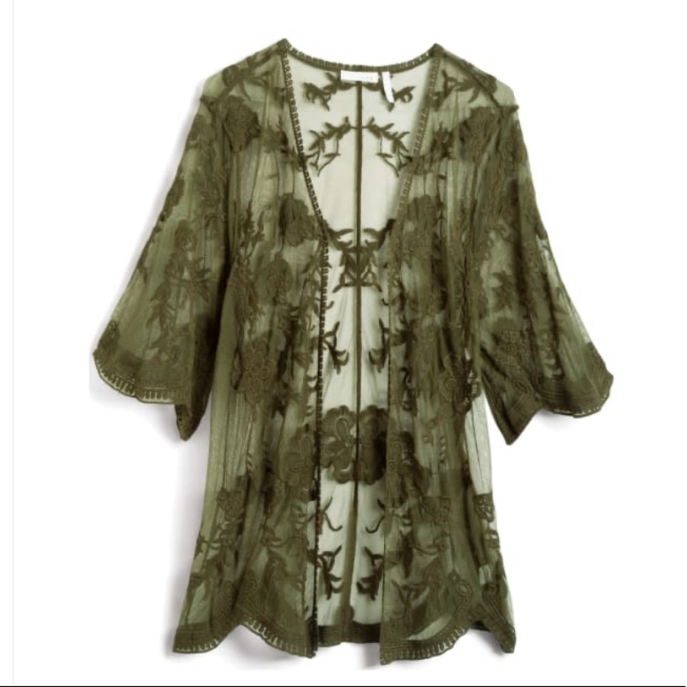 Army green Lace kimono